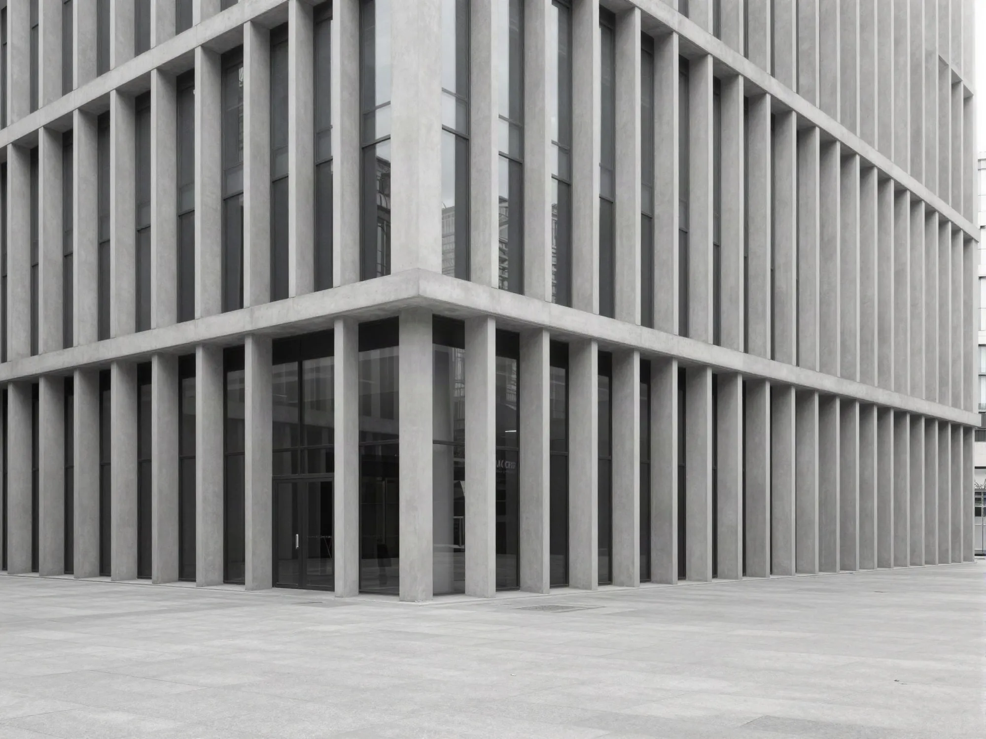 Dikey beton lamellerle kaplı ofis binasının köşe cephesi